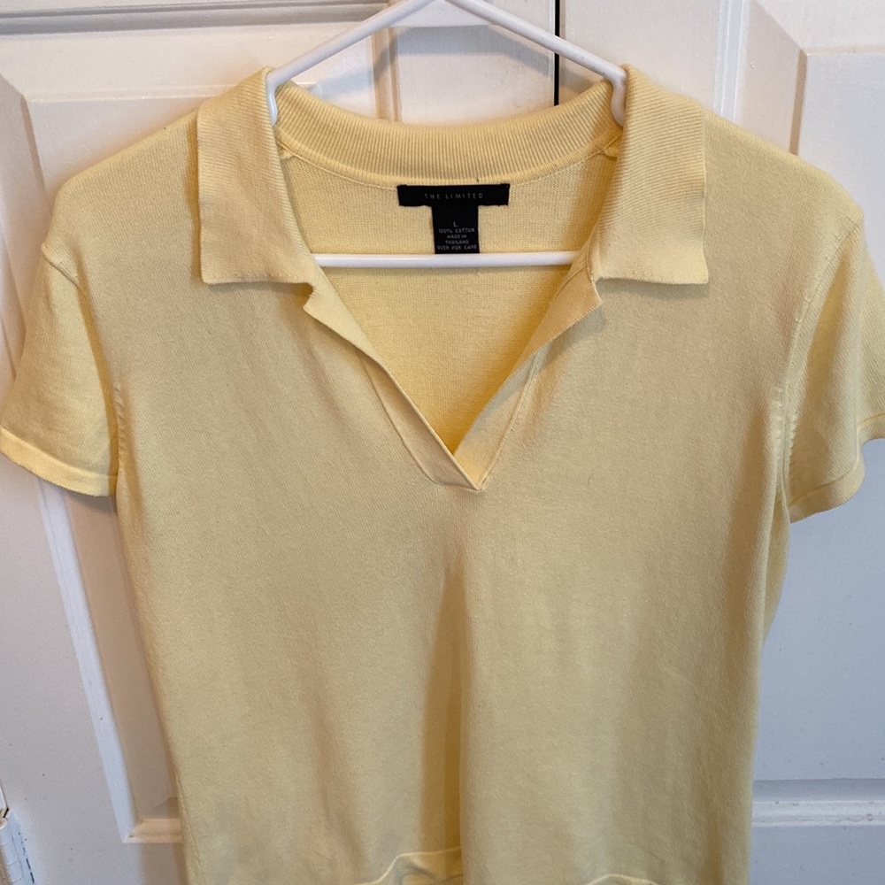 Open Collar Lemon Cotton Knit Top